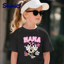 Minnie Mouse Mama Peace Sign Flowers Black T-Shirt