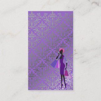minniemay purple grey damask fashionista business card
