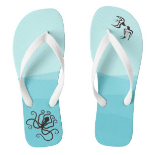 Minoan Style Seascape Octopus & Swallows Flip Flop