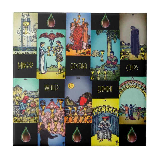 Minor Arcana Water Element Cups | Ceramic Tile (Front)
