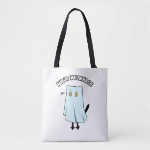Minor Meownace Funny Blue Ghost Cat Halloween Tote Bag