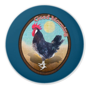 Minorca Rooster Good Morning Vintage Oval Ceramic Knob