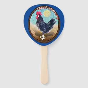 Minorca Rooster Good Morning Vintage Oval Hand Fan