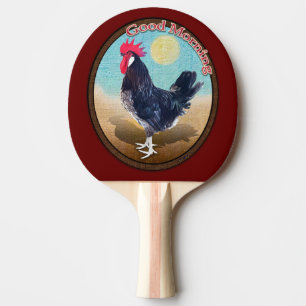 Minorca Rooster Good Morning Vintage Oval Ping Pong Paddle