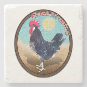 Minorca Rooster Good Morning Vintage Oval Stone Coaster