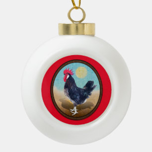 Minorca Rooster Vintage Oval  Ceramic Ball Christmas Ornament