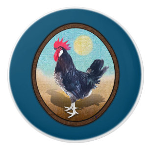 Minorca Rooster Vintage Oval  Ceramic Knob