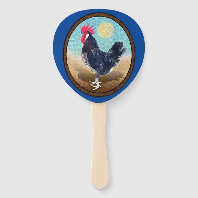 Minorca Rooster Vintage Oval  Hand Fan (Front)