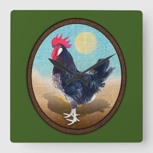 Minorca Rooster Vintage Oval Square Wall Clock