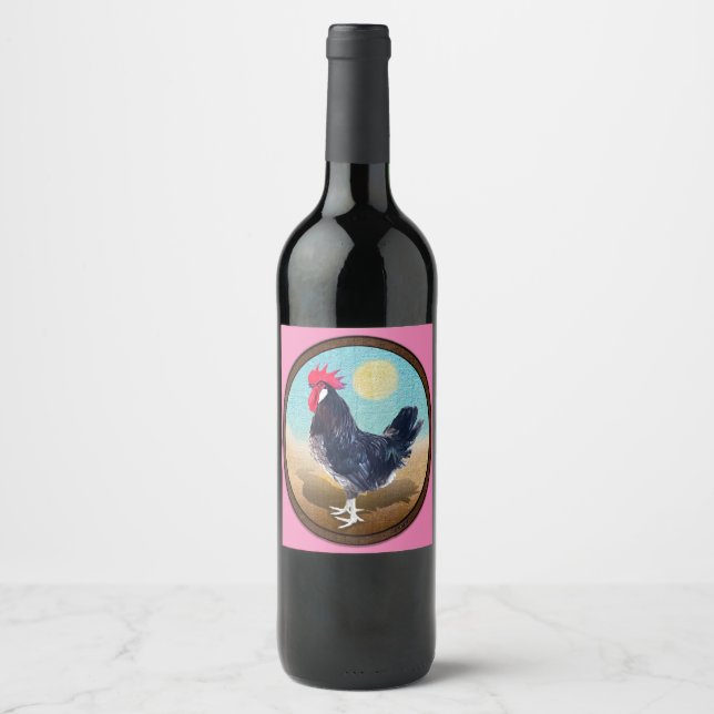 Minorca Rooster Vintage Oval  Wine Label (Front)