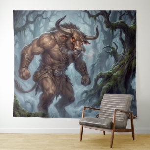 Minotaur Encounter in the Misty Labyrinth Tapestry