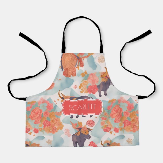 Minotaur Watercolor Colourful Personalised Pattern Apron (Front)