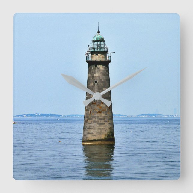 Minots Ledge Lighthouse Mass. Square Wall Clock (Front)