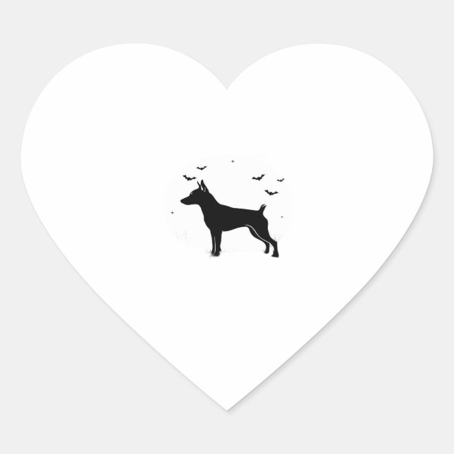 MinPin Dog � Halloween Moon Silhouette Classic T-S Heart Sticker (Front)