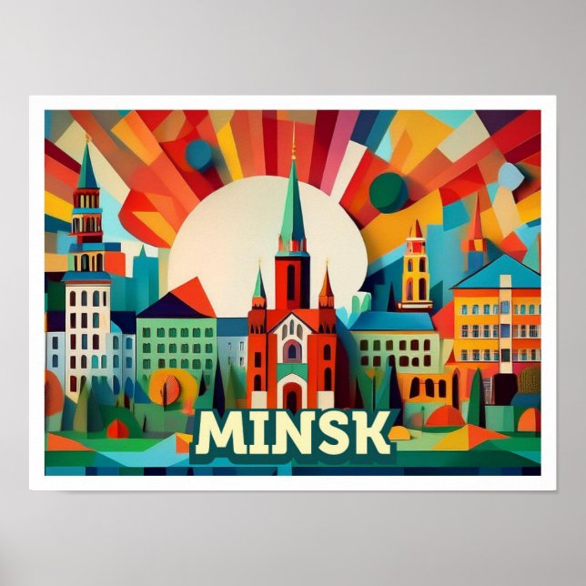 Minsk Belarus Travel artistic colourful Poster (Front)