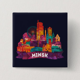 Minsk - Travel to the famous Landmarks 15 Cm Square Badge