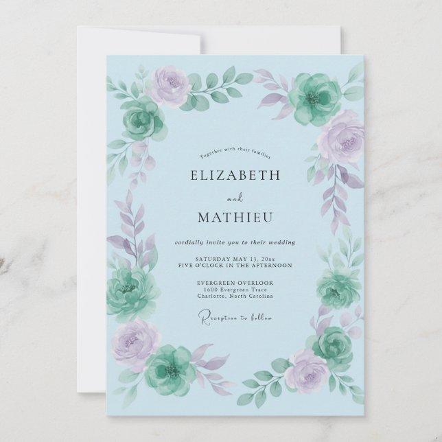 Mint Amethyst Painted Wedding Invitation (Front)