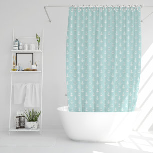 Mint Anchors Pattern Shower Curtain