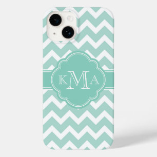 Mint and Aqua Chevron Custom Monogram Case-Mate iPhone 14 Case