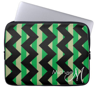 Mint and Black Chevron Zigzag Custom Monogram Laptop Sleeve