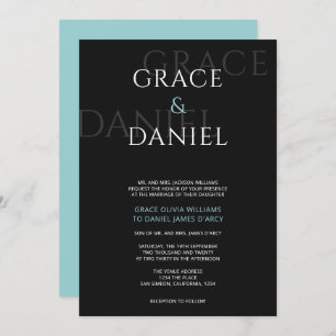 Mint and Black Modern Shadow Name Wedding Invitation