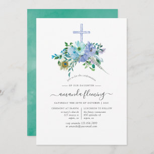 Mint and Blue Boho Confirmation Invitation