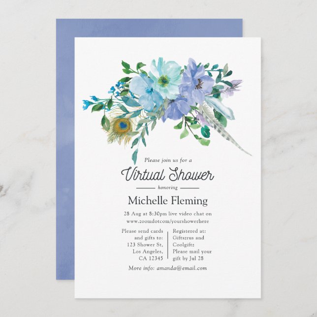 Mint and Blue Boho Virtual Baby Shower Invitation (Front/Back)
