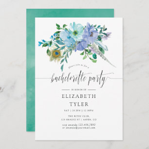 Mint and Blue Watercolor Boho Bachelorette Party Invitation