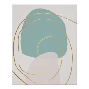Mint and Blush Abstract with Gold Accents Poster