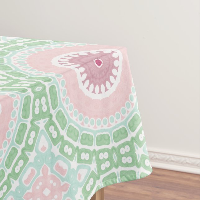 Mint and Blush Pastel Mandala Design Tablecloth (In Situ)