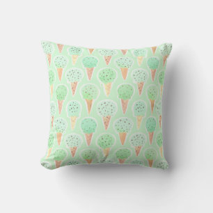 Mint and Chip Ice Cream Cone Pattern Cushion