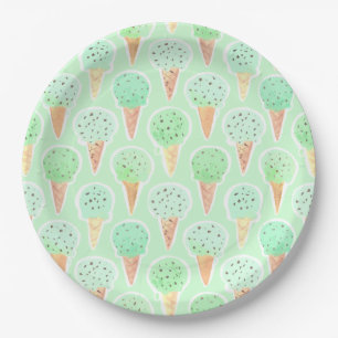 Mint and Chip Ice Cream Cone Pattern Paper Plate