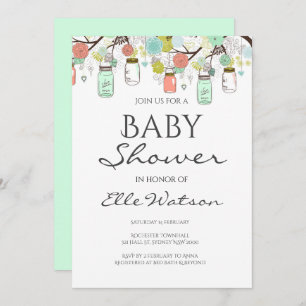 Mint and Coral Baby Shower Invitation
