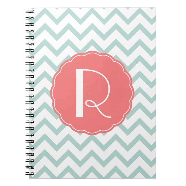 Mint and Coral Chevron Monogram Notebook (Front)