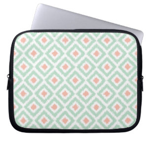 Mint and Coral Diamond Ikat Pattern Laptop Sleeve