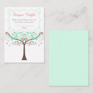 Mint and Coral Floral Baby Shower Diaper Raffle Enclosure Card