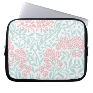 Mint and Coral Floral Damask Pattern Laptop Sleeve
