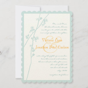 Mint and  Coral Flower Wedding Invitation