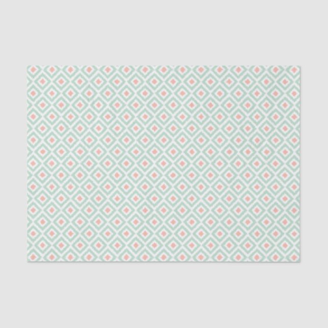 Mint and Coral Ikat Diamonds Pattern Tissue Paper (Front)