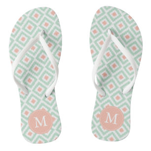 Mint and Coral Ikat Pattern Thongs