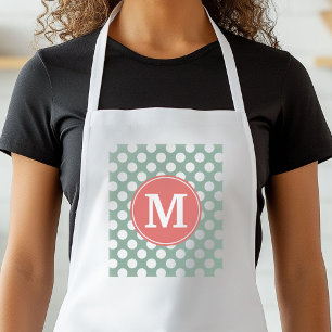 Mint and Coral Polka Dots with Custom Monogram Standard Apron