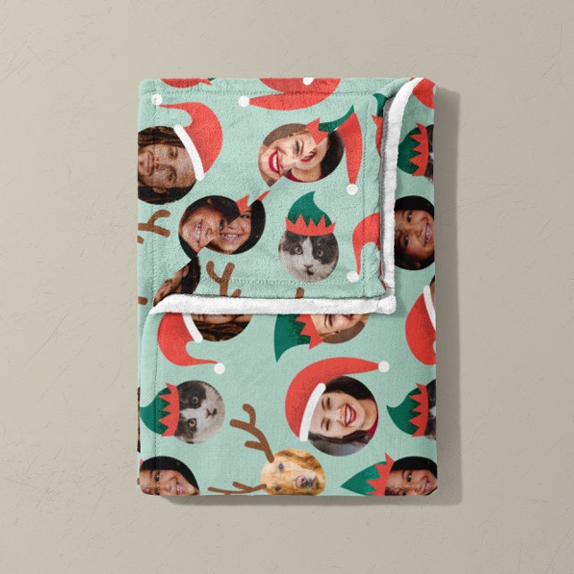 Mint and Coral Silly Christmas Crew Six Photos Fleece Blanket (Christmas Crew six photo fleece blanket in mint and coral)