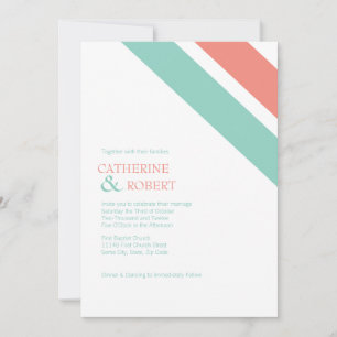 Mint and Coral Striped Wedding Invitation