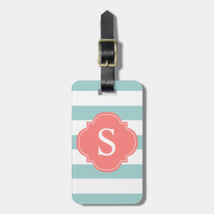 Mint and Coral Stripes Monogram Luggage Tag