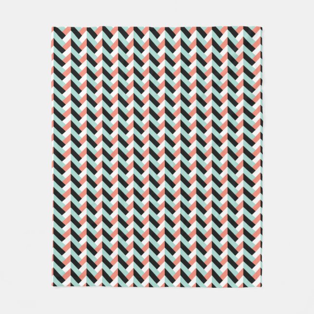 Mint and Coral Weave Pattern Fleece Blanket (Front)
