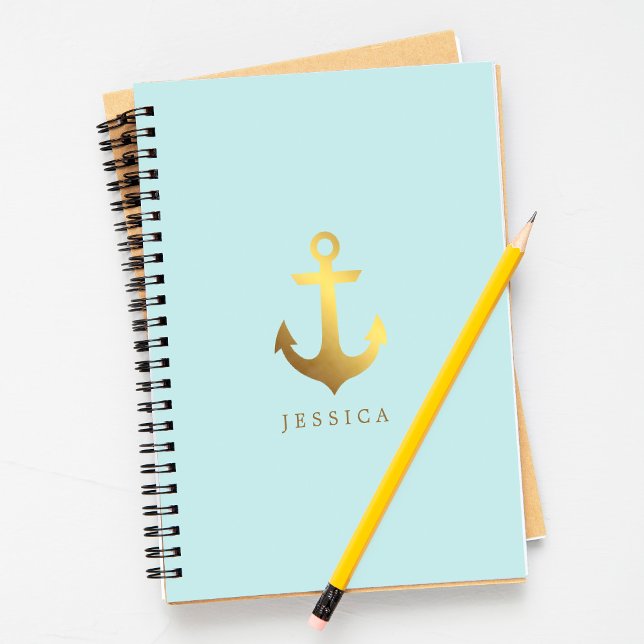 Mint and Faux Gold Foil Anchor Notebook (Creator Uploaded)
