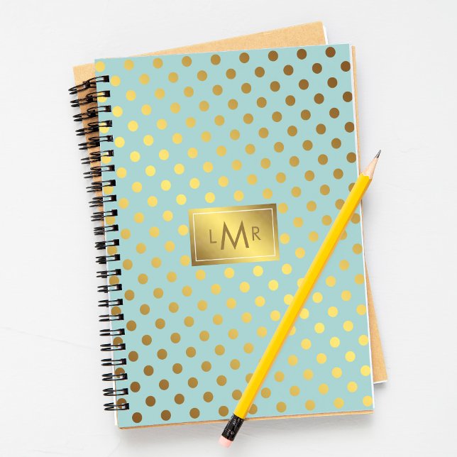 Mint and Faux Gold Foil Polka Dots Monogrammed Notebook (Creator Uploaded)