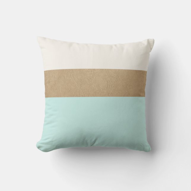 mint and faux gold leather cushion (Front)