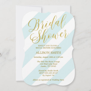 Mint and Faux Gold Script Typography Bridal Shower Invitation