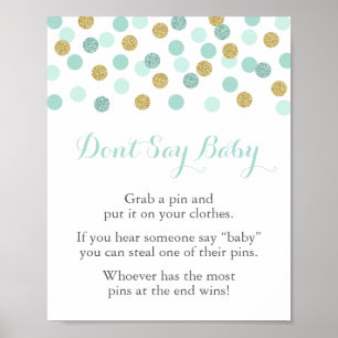 Mint and Gold Baby Shower Don't Say Baby Game Sign